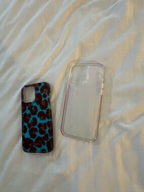 Phone Case Duo - Clear and Teal Leopard Pattern - iPhone 15 Pro Max